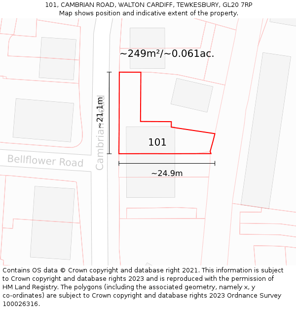 101, CAMBRIAN ROAD, WALTON CARDIFF, TEWKESBURY, GL20 7RP: Plot and title map