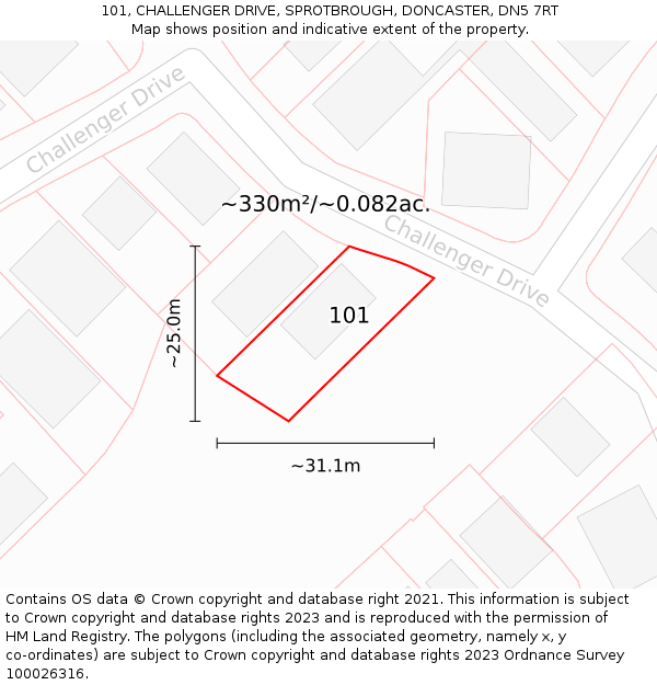 101, CHALLENGER DRIVE, SPROTBROUGH, DONCASTER, DN5 7RT: Plot and title map