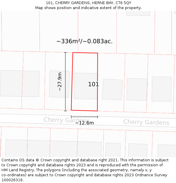 101, CHERRY GARDENS, HERNE BAY, CT6 5QY: Plot and title map