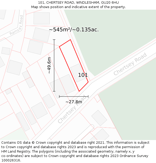 101, CHERTSEY ROAD, WINDLESHAM, GU20 6HU: Plot and title map