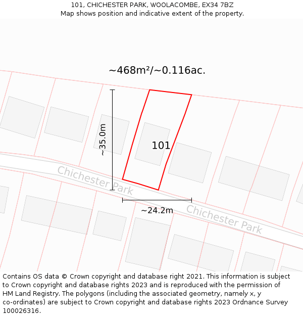 101, CHICHESTER PARK, WOOLACOMBE, EX34 7BZ: Plot and title map