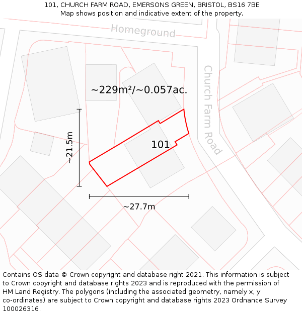 101, CHURCH FARM ROAD, EMERSONS GREEN, BRISTOL, BS16 7BE: Plot and title map