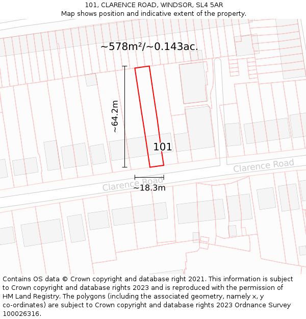 101, CLARENCE ROAD, WINDSOR, SL4 5AR: Plot and title map