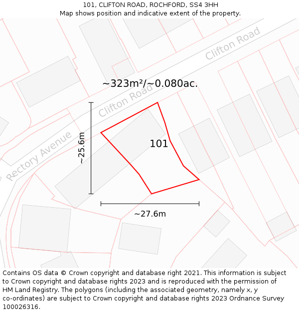 101, CLIFTON ROAD, ROCHFORD, SS4 3HH: Plot and title map