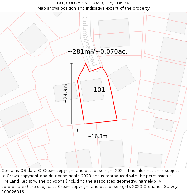 101, COLUMBINE ROAD, ELY, CB6 3WL: Plot and title map