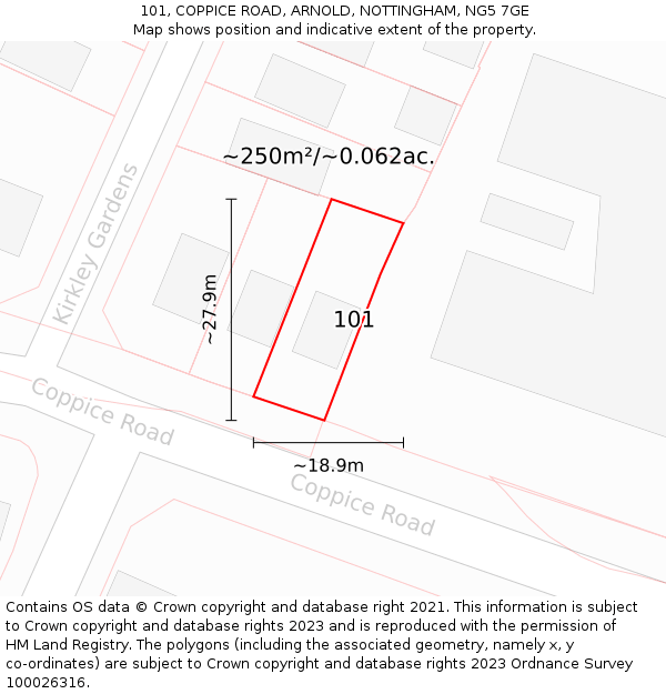 101, COPPICE ROAD, ARNOLD, NOTTINGHAM, NG5 7GE: Plot and title map