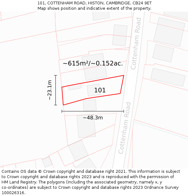 101, COTTENHAM ROAD, HISTON, CAMBRIDGE, CB24 9ET: Plot and title map