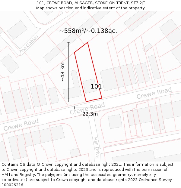 101, CREWE ROAD, ALSAGER, STOKE-ON-TRENT, ST7 2JE: Plot and title map