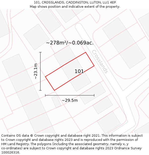 101, CROSSLANDS, CADDINGTON, LUTON, LU1 4EP: Plot and title map