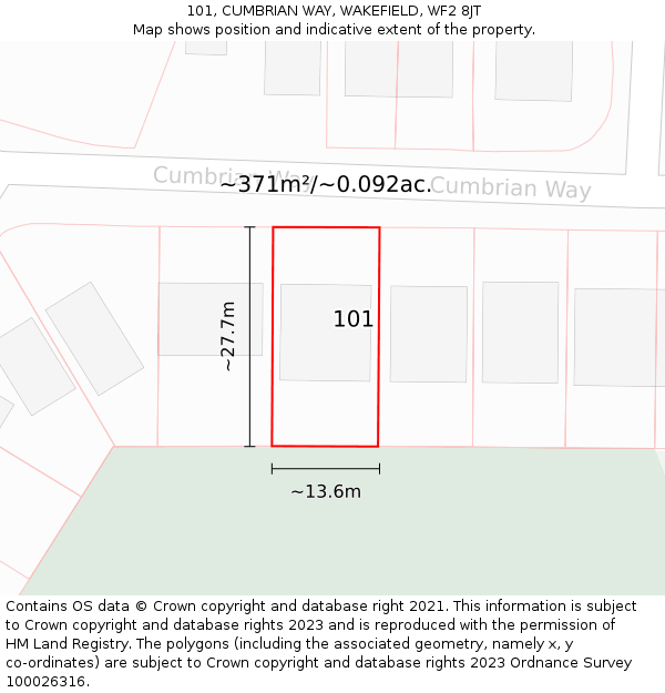 101, CUMBRIAN WAY, WAKEFIELD, WF2 8JT: Plot and title map