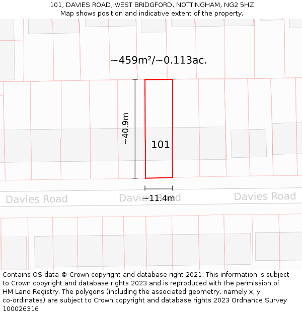 101, DAVIES ROAD, WEST BRIDGFORD, NOTTINGHAM, NG2 5HZ: Plot and title map