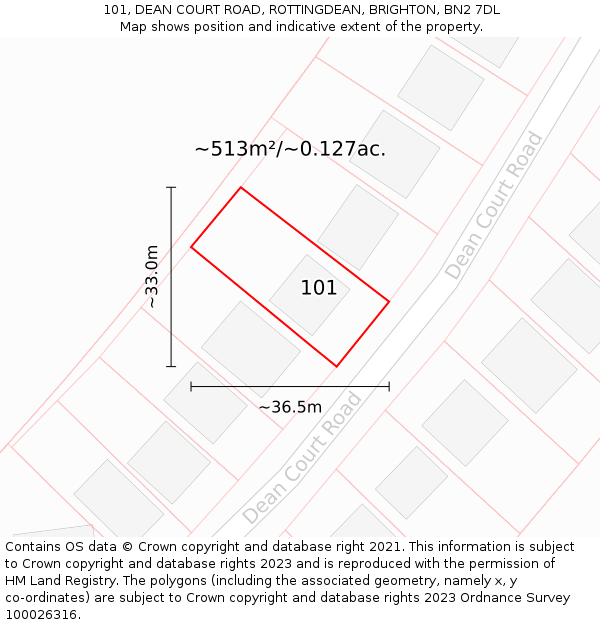 101, DEAN COURT ROAD, ROTTINGDEAN, BRIGHTON, BN2 7DL: Plot and title map