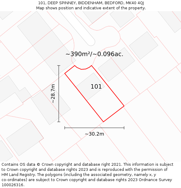 101, DEEP SPINNEY, BIDDENHAM, BEDFORD, MK40 4QJ: Plot and title map