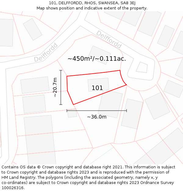 101, DELFFORDD, RHOS, SWANSEA, SA8 3EJ: Plot and title map