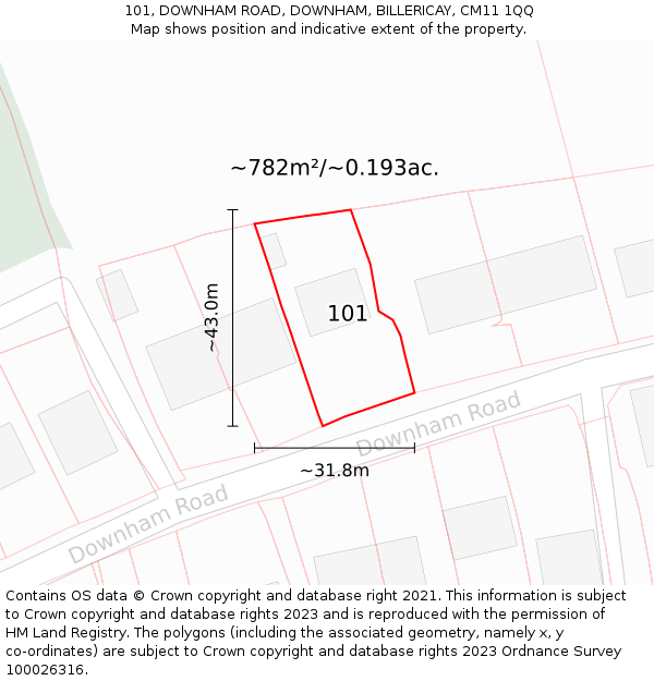 101, DOWNHAM ROAD, DOWNHAM, BILLERICAY, CM11 1QQ: Plot and title map