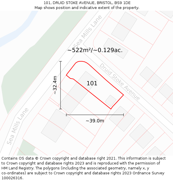 101, DRUID STOKE AVENUE, BRISTOL, BS9 1DE: Plot and title map