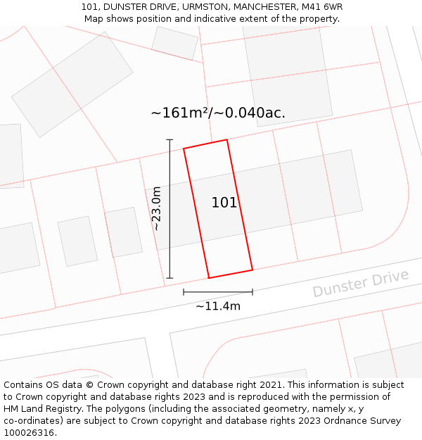 101, DUNSTER DRIVE, URMSTON, MANCHESTER, M41 6WR: Plot and title map