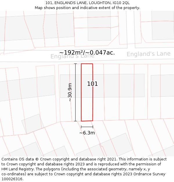 101, ENGLANDS LANE, LOUGHTON, IG10 2QL: Plot and title map