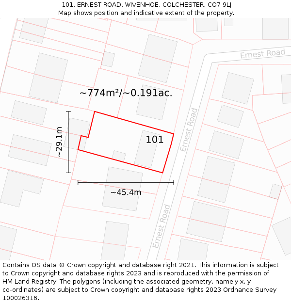 101, ERNEST ROAD, WIVENHOE, COLCHESTER, CO7 9LJ: Plot and title map