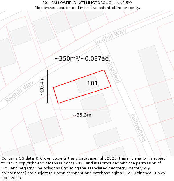 101, FALLOWFIELD, WELLINGBOROUGH, NN9 5YY: Plot and title map