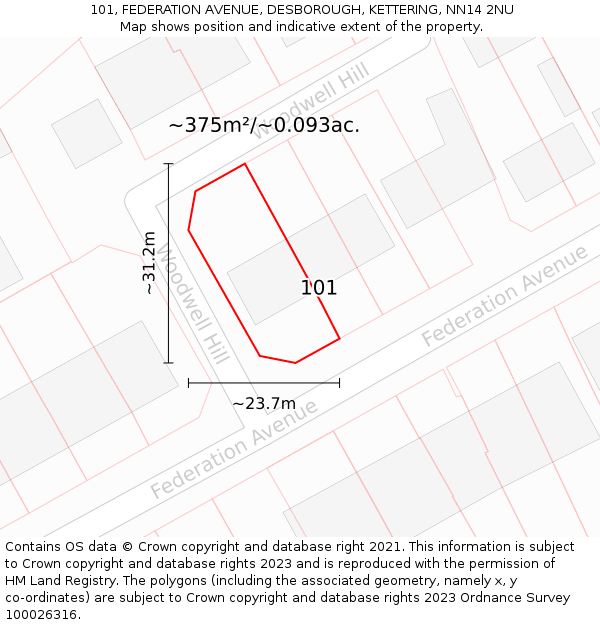 101, FEDERATION AVENUE, DESBOROUGH, KETTERING, NN14 2NU: Plot and title map