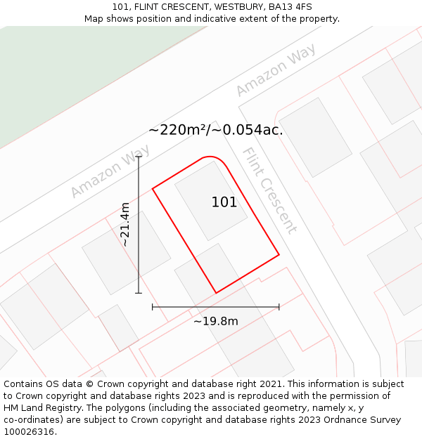 101, FLINT CRESCENT, WESTBURY, BA13 4FS: Plot and title map