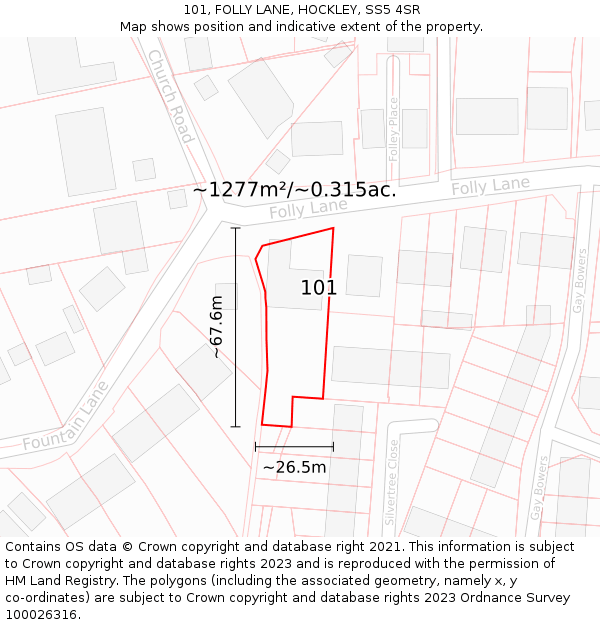 101, FOLLY LANE, HOCKLEY, SS5 4SR: Plot and title map