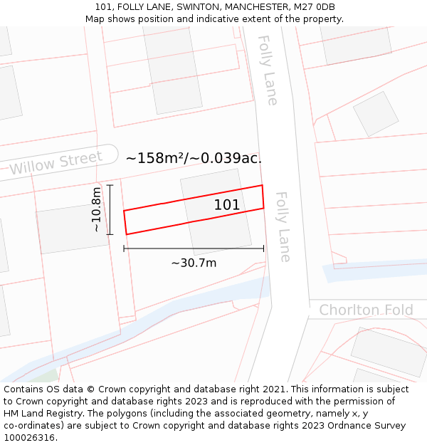 101, FOLLY LANE, SWINTON, MANCHESTER, M27 0DB: Plot and title map