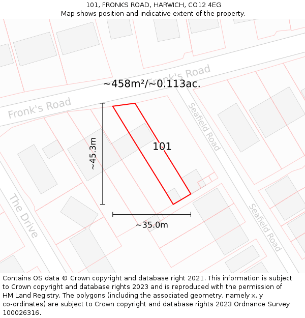 101, FRONKS ROAD, HARWICH, CO12 4EG: Plot and title map