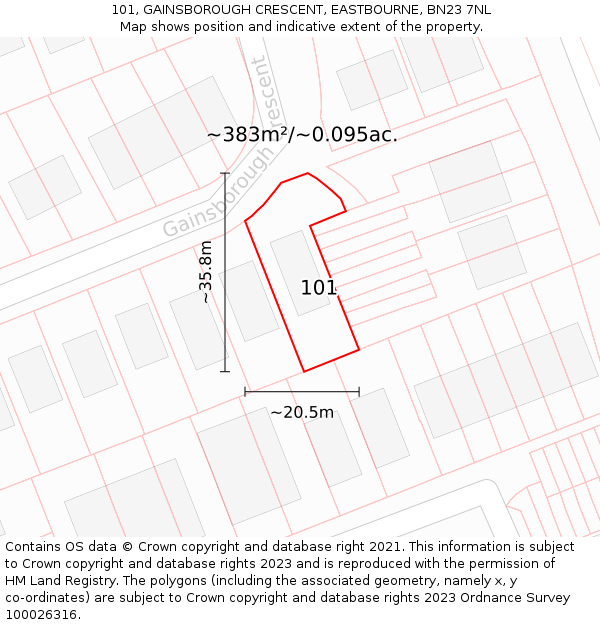 101, GAINSBOROUGH CRESCENT, EASTBOURNE, BN23 7NL: Plot and title map