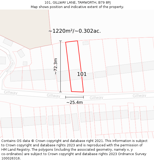 101, GILLWAY LANE, TAMWORTH, B79 8PJ: Plot and title map