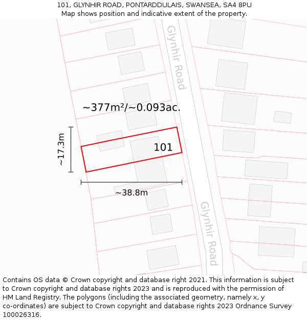 101, GLYNHIR ROAD, PONTARDDULAIS, SWANSEA, SA4 8PU: Plot and title map