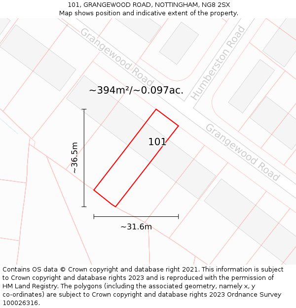 101, GRANGEWOOD ROAD, NOTTINGHAM, NG8 2SX: Plot and title map