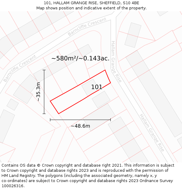 101, HALLAM GRANGE RISE, SHEFFIELD, S10 4BE: Plot and title map