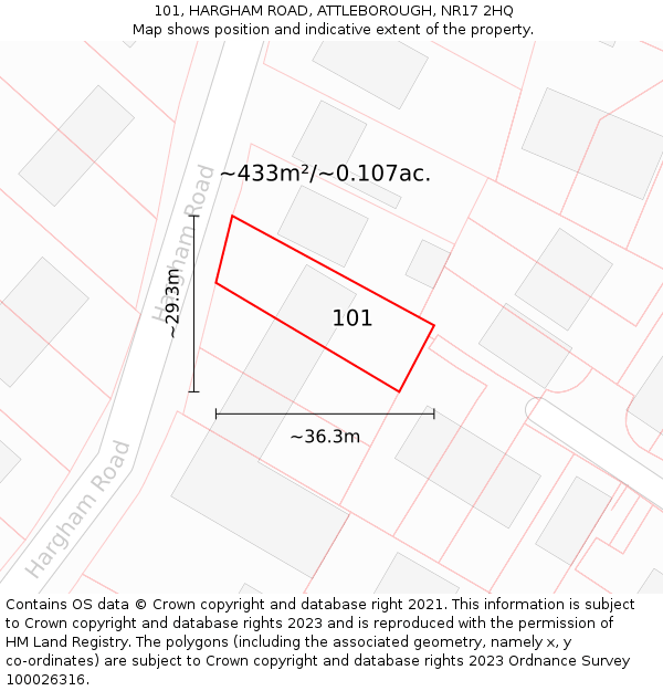 101, HARGHAM ROAD, ATTLEBOROUGH, NR17 2HQ: Plot and title map