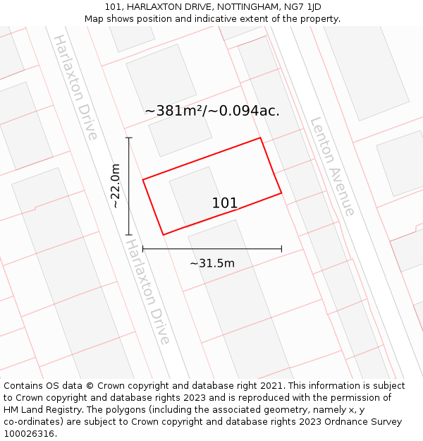 101, HARLAXTON DRIVE, NOTTINGHAM, NG7 1JD: Plot and title map