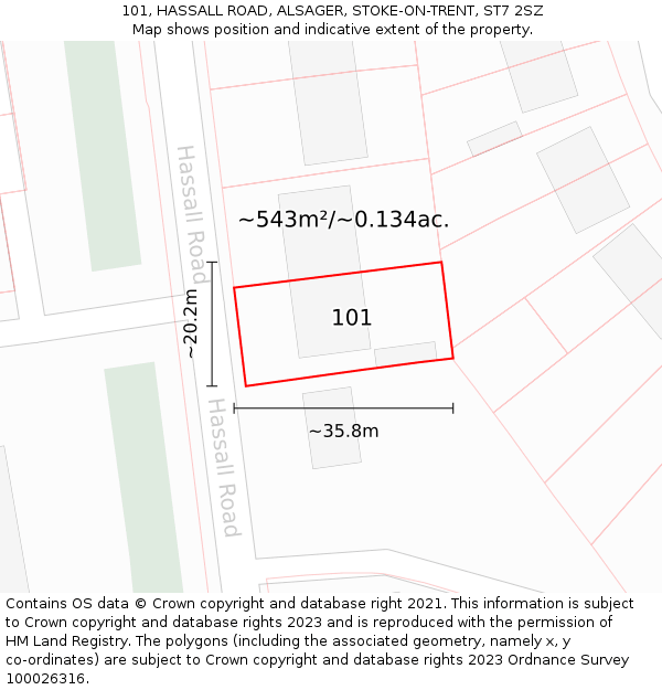 101, HASSALL ROAD, ALSAGER, STOKE-ON-TRENT, ST7 2SZ: Plot and title map