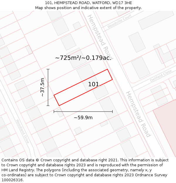 101, HEMPSTEAD ROAD, WATFORD, WD17 3HE: Plot and title map