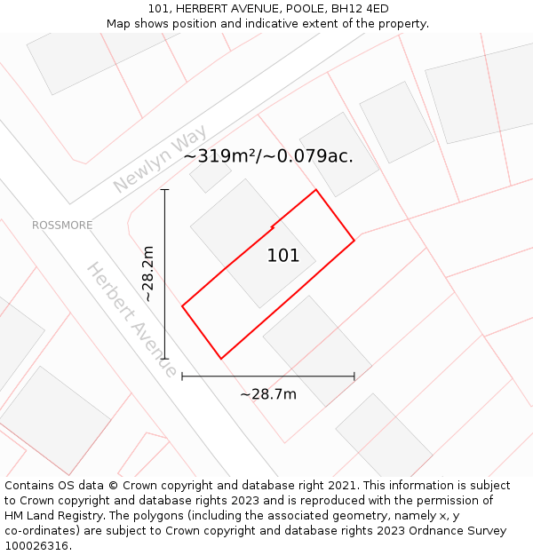 101, HERBERT AVENUE, POOLE, BH12 4ED: Plot and title map