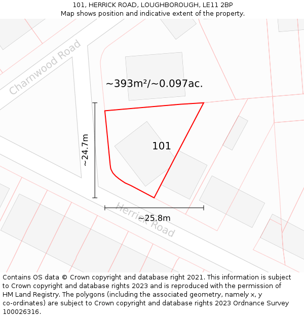 101, HERRICK ROAD, LOUGHBOROUGH, LE11 2BP: Plot and title map