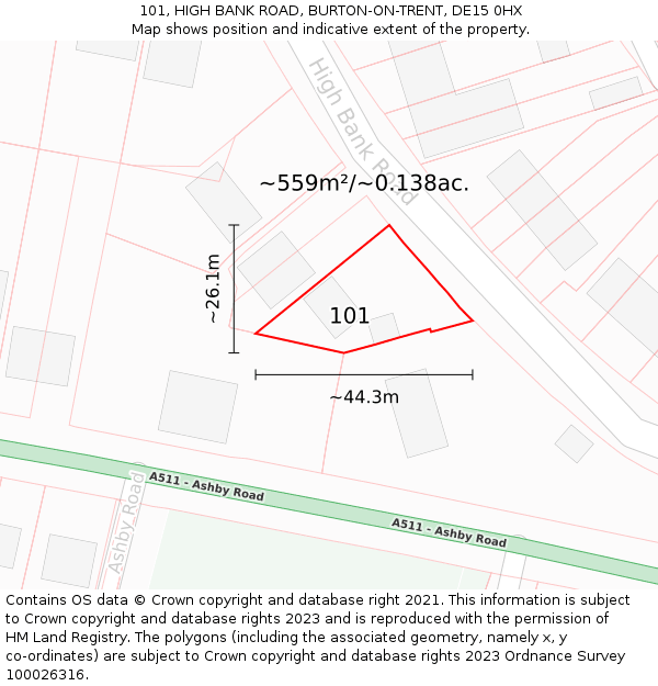 101, HIGH BANK ROAD, BURTON-ON-TRENT, DE15 0HX: Plot and title map