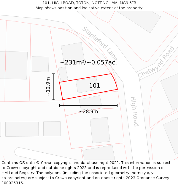 101, HIGH ROAD, TOTON, NOTTINGHAM, NG9 6FR: Plot and title map