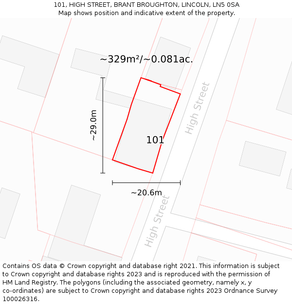 101, HIGH STREET, BRANT BROUGHTON, LINCOLN, LN5 0SA: Plot and title map