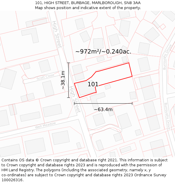 101, HIGH STREET, BURBAGE, MARLBOROUGH, SN8 3AA: Plot and title map