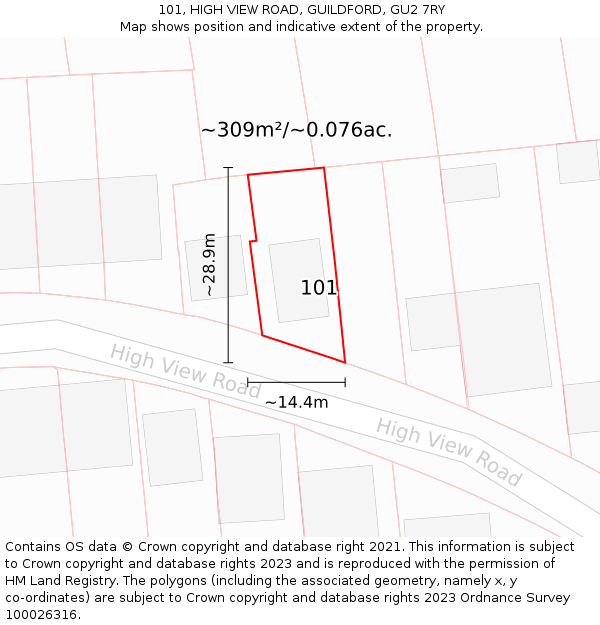 101, HIGH VIEW ROAD, GUILDFORD, GU2 7RY: Plot and title map