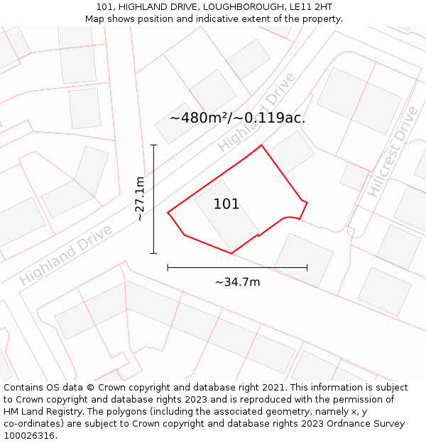 101, HIGHLAND DRIVE, LOUGHBOROUGH, LE11 2HT: Plot and title map