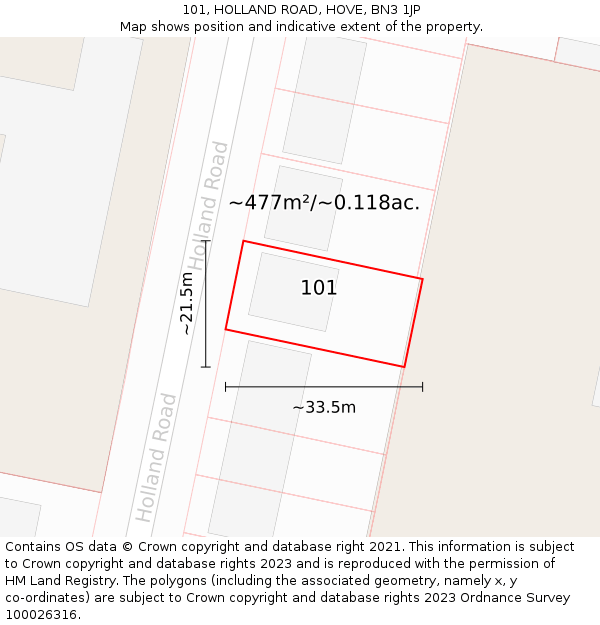 101, HOLLAND ROAD, HOVE, BN3 1JP: Plot and title map