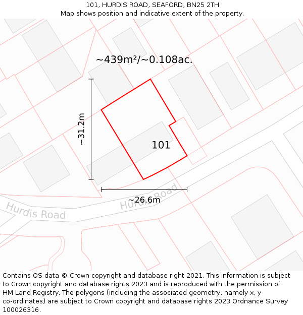 101, HURDIS ROAD, SEAFORD, BN25 2TH: Plot and title map