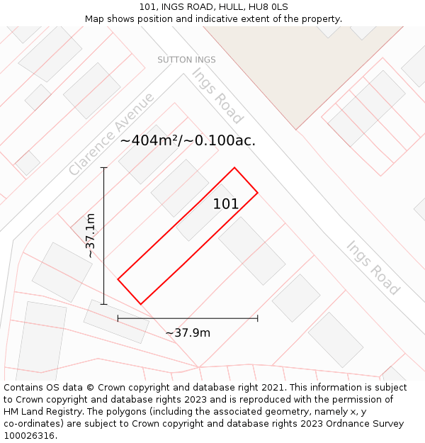 101, INGS ROAD, HULL, HU8 0LS: Plot and title map