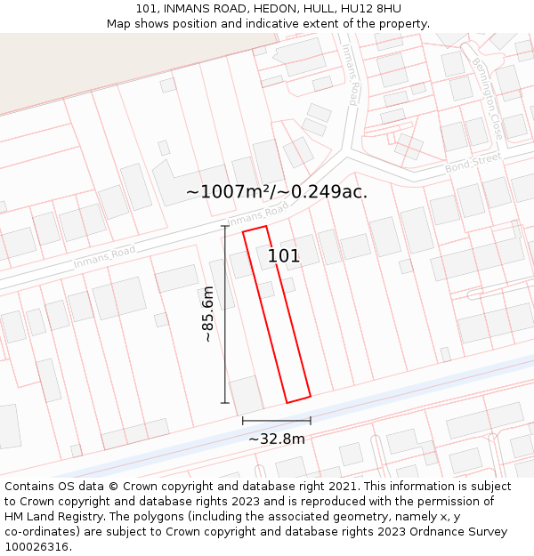 101, INMANS ROAD, HEDON, HULL, HU12 8HU: Plot and title map